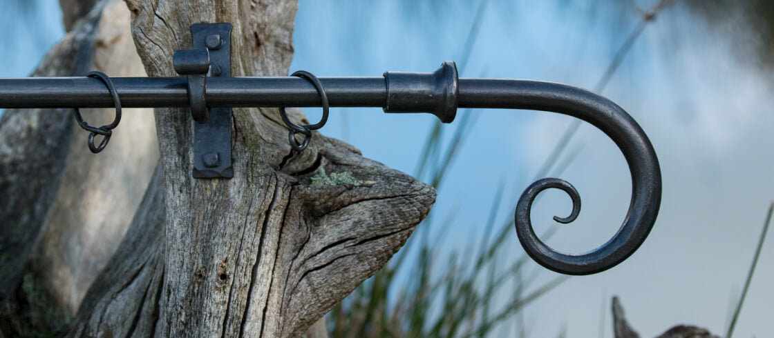 Solid Wrought Iron Pole with Rounded Scroll Finials