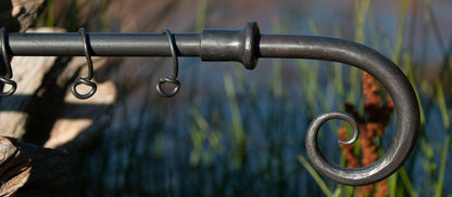 Solid Wrought Iron Bay Window Pole with Scroll Finials